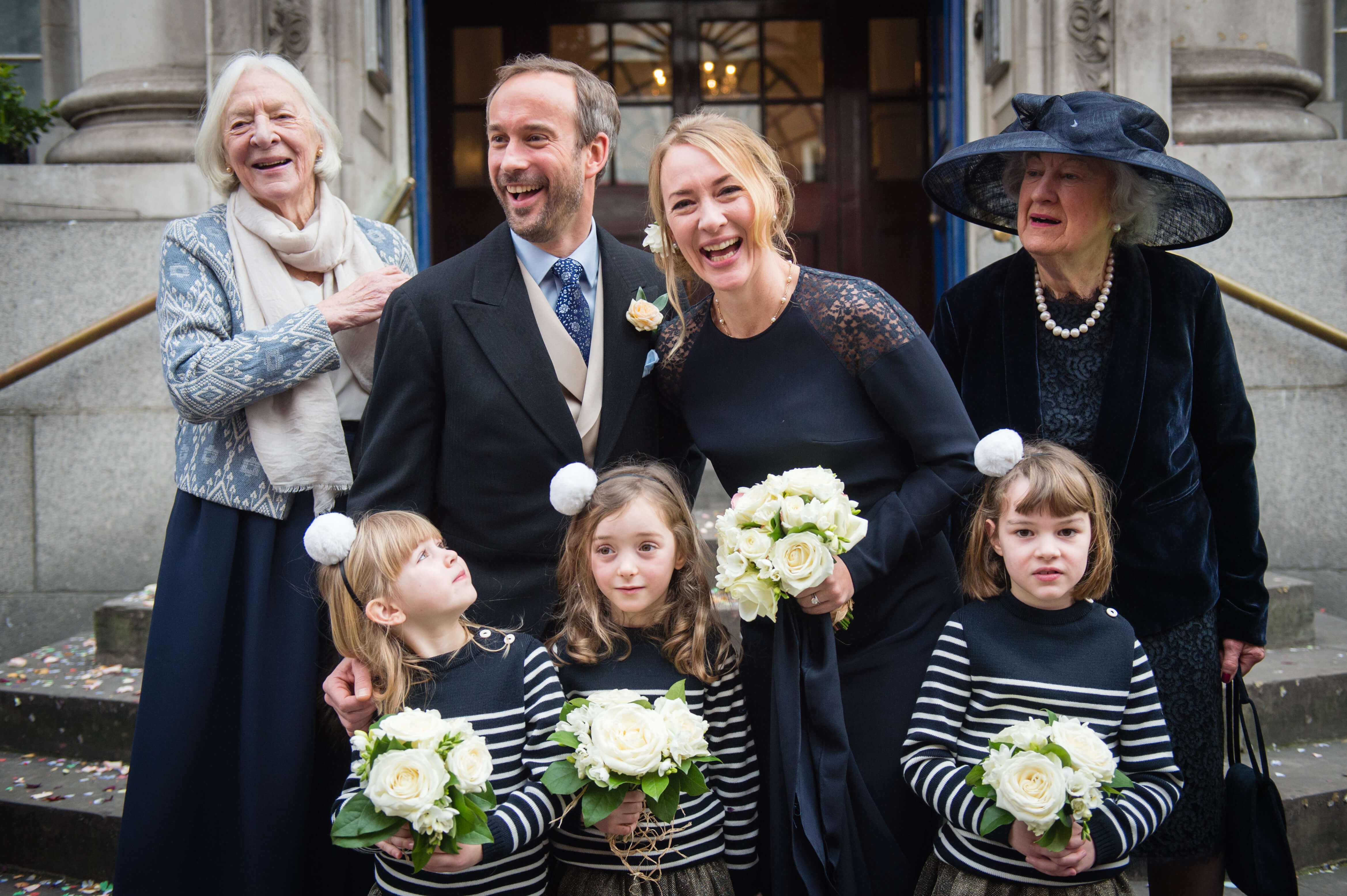 chelsea old town hall wedding party on the steps